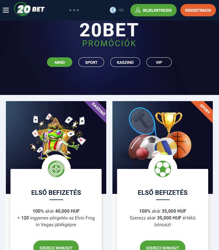 20bet promóciók